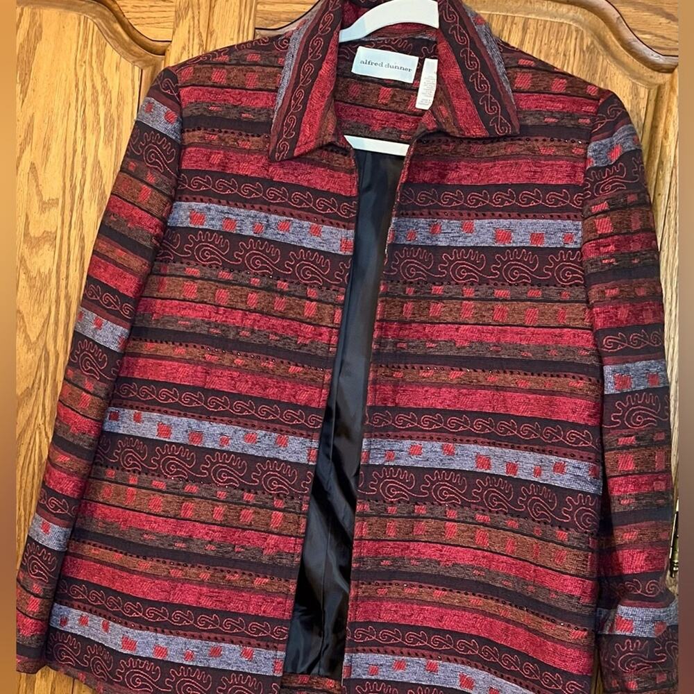 Alfred Dunner Jacket in Red, Black, Gray Stripes with Black Sequins Size 10